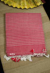 Stripes khadi linen Flamingo Peach - VJ Ramya saree