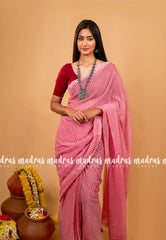 Stripes khadi linen Flamingo Peach - VJ Ramya saree