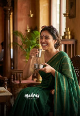 Emerald Green - Subbulakshmi - Sungudi 100 Count Saree Velthari Kodi Design with Rettapet kodi Border with Ajrakh Printed Blouse Combo - Best for Casual Wear | Summer Wear | Temple visit