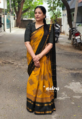 Temple turmeric - Subbulakshmi – Madras Margazhi Special Sungudi Cotton with kolam body rudraksham border