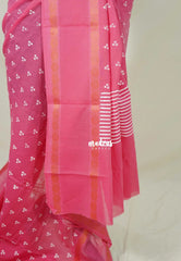 Fuchsia Pink - Subbulakshmi - Sungudi 100 Count Saree with Rettapetta Rudraksham Border Ayutha ezhuthu Buttas with Blouse Combo - Best for Casual Wear | Summer Wear | School | College | Office wear