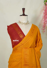 Temple Turmeric Yellow - Subbulakshmi - Sungudi 100 Count Saree Velthari with Annam Border with Blouse Combo - Best for Casual Wear | Summer Wear | School | College | Office wear