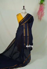 Midnight Blue - Subbulakshmi - Sungudi 100 Count Saree Checks with Rettapetta Rudraksham Border with Blouse Combo - Best for Casual Wear | Summer Wear | School | College | Office wear