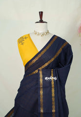 Midnight Blue - Subbulakshmi - Sungudi 100 Count Saree Checks with Rettapetta Rudraksham Border with Blouse Combo - Best for Casual Wear | Summer Wear | School | College | Office wear