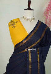 Midnight Blue - Subbulakshmi - Sungudi 100 Count Saree Checks with Rettapetta Rudraksham Border with Blouse Combo - Best for Casual Wear | Summer Wear | School | College | Office wear
