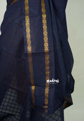 Midnight Blue - Subbulakshmi - Sungudi 100 Count Saree Checks with Rettapetta Rudraksham Border with Blouse Combo - Best for Casual Wear | Summer Wear | School | College | Office wear