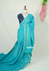 Aqua Cyan Blue - Subbulakshmi - Sungudi 100 Count Saree Rettapetta Rudraksham Border with Buttas and Blouse Combo - Best for Casual Wear | Summer Wear | School | College | Office wear