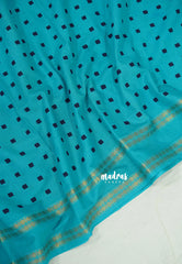 Aqua Cyan Blue - Subbulakshmi - Sungudi 100 Count Saree Rettapetta Rudraksham Border with Buttas and Blouse Combo - Best for Casual Wear | Summer Wear | School | College | Office wear