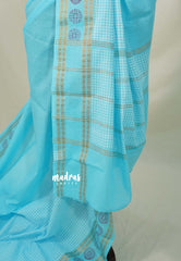 Sky Melody Blue - Subbulakshmi - Sungudi 100 Count Saree Half and Half Checks with Rettapet Rudraksham Border and Blouse Combo - Best for Casual Wear | Summer Wear | Temple visit