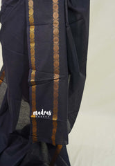 Midnight Navy Blue (Not Black) - Subbulakshmi - Sungudi 100 Count Saree Plain with Rettapet Rudraksham Border and Blouse Combo - Best for Casual Wear | Summer Wear | Temple visit