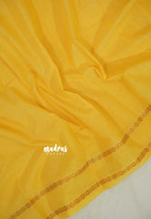 Calm Yellow - Subbulakshmi - Sungudi 100 Count Plain Saree with Rettapetta Rudraksham Border with Blouse Combo - Best for Casual Wear | Summer Wear | Temple visit