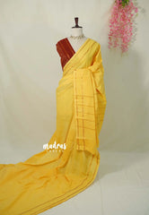Calm Yellow - Subbulakshmi - Sungudi 100 Count Plain Saree with Rettapetta Rudraksham Border with Blouse Combo - Best for Casual Wear | Summer Wear | Temple visit