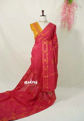 Reddish Pink - Subbulakshmi - Sungudi 100 Count Saree Kolam Prints with Peacock Border with Blouse Combo - Best for Casual Wear | Summer Wear | Temple visit