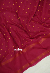 Beet Pink - Subbulakshmi - Sungudi 100 Count Saree Polka Dots in Body with Peacock Border and Ajrakh Printed Blouse Combo - Best for Casual Wear | Summer Wear | Temple visit