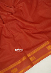Earthy Brown - Subbulakshmi - Sungudi 100 Count Plain Saree with Peacock Border with Blouse Combo - Best for Casual Wear | Summer Wear | Temple visit