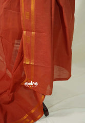 Earthy Brown - Subbulakshmi - Sungudi 100 Count Plain Saree with Peacock Border with Blouse Combo - Best for Casual Wear | Summer Wear | Temple visit