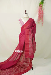 Beet Pink - Subbulakshmi - Sungudi 100 Count Saree Half and Half Tamizh Mozhi Letter Prints with Rudraksham Border with Blouse Combo - Best for Casual Wear | Summer Wear | Temple visit