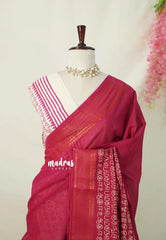 Beet Pink - Subbulakshmi - Sungudi 100 Count Saree Half and Half Tamizh Mozhi Letter Prints with Rudraksham Border with Blouse Combo - Best for Casual Wear | Summer Wear | Temple visit