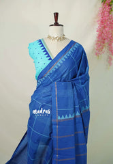 Indigo Blue - Subbulakshmi - Sungudi 100 Count Saree with modern kattam Rudraksham Border with Blouse Combo - Best for Casual Wear | Summer Wear | Temple visit