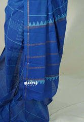 Indigo Blue - Subbulakshmi - Sungudi 100 Count Saree with modern kattam Rudraksham Border with Blouse Combo - Best for Casual Wear | Summer Wear | Temple visit
