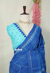 Indigo Blue - Subbulakshmi - Sungudi 100 Count Saree with modern kattam Rudraksham Border with Blouse Combo - Best for Casual Wear | Summer Wear | Temple visit