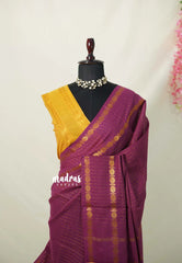 Muted Magenta - Subbulakshmi - Sungudi 100 Count Saree Zari Checks with Rettapetta Rudraksham Border with Blouse Combo - Best for Casual Wear | Summer Wear | School | College | Office wear
