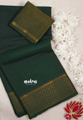 Midnight Green - Subbulakshmi - Sungudi 100 Count Saree Plain with Multi Checks Border with Blouse Combo - Best for Casual Wear | Summer Wear | School | College | Office wear