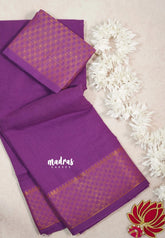 Deep Lavender - Subbulakshmi - Sungudi 100 Count Saree Plain with Multi Checks Border with Blouse Combo - Best for Casual Wear | Summer Wear | School | College | Office wear