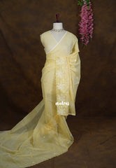Pastel Yellow - Shalini - Premium Super Net Saree Cut Work Embroidery Weaving Border - Best for Office Wear / Hightea party