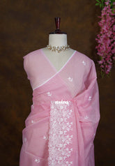 Pink Rose - Shalini - Premium Super Net Saree Embroidery Weaving Border and Buttas - Best for Office Wear / Hightea party