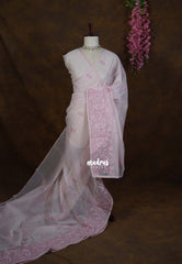 Creamy Onion Pink - Shalini - Premium Super Net Saree Embroidery Weaving Border and Buttas - Best for Office Wear / Hightea party
