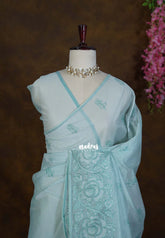 Pastel Seafoam Green - Shalini - Premium Super Net Saree Embroidery Weaving Border and Buttas - Best for Office Wear / Hightea party
