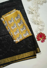 Bold Black - Surabhi - Premium Kota Silk Embroidery Saree with Double Blouse Combo - Best for Office Wear