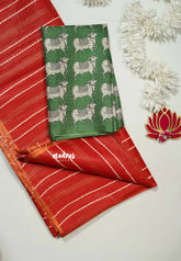 Spicy Red - Surabhi - Khadi Silk Stripes Thread Weaving Pattern with Double Blouse Combo - Best for Office Wear