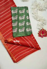 Spicy Red - Surabhi - Khadi Silk Stripes Thread Weaving Pattern with Double Blouse Combo - Best for Office Wear