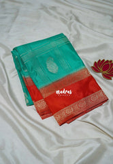 Aqua Green - Swara – Grandeur Pure Viscose Silk Saree Zari Checks Weaving & Buttas with Traditional Rettapet Border - Best for Diwali Festive | Wedding Functions