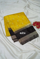 Lemon Yellow & Brown - Swara – Grandeur Pure Viscose Saree Silk Rettapet Border & Buttas with Contrast Pallu and Blouse - Best for Diwali Festive | Wedding Functions