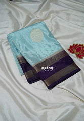 Pastel Sky Blue - Swara – Grandeur Pure Viscose Saree Silk Zari Weaving Buttas with Floral Border & Contrast Pallu and Blouse - Best for Diwali Festive | Wedding Functions