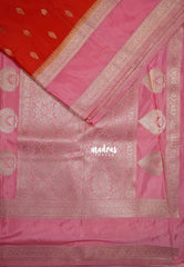 Deep Sunset Orange - Swara – Grandeur Pure Viscose Saree Silk Rettapet Border & Buttas with Contrast Pallu and Blouse - Best for Diwali Festive | Wedding Functions