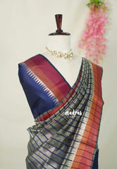 Taupe Grey and Blue - Half and Half Tissue Tansui Silk Saree - Best for Night Reception | Birthday party