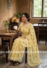 Butter Yellow - Aathini - Telugu Letters Handblock Printed Bamboo Cotton Double Blouse Combo