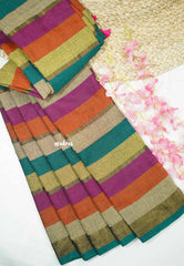 Multicolor horizontal stripes khadi with tissue zari