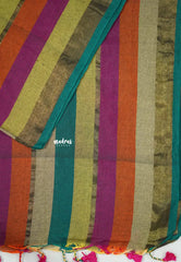 Multicolor horizontal stripes khadi with tissue zari