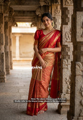 Spicy Red with Gold - Thendral - Kanchi Tissue Soft Silk Half and Half Saree with Rettapet Border - Best for Wedding Functions