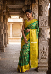 Classic Green - Thendral - Kanchi Semi Silk Saree Zari Weaving with Nature Seen Border - Perfect for Wedding Functions
