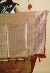 Dual Shade Mustard Yellow - Thendral - Kanchi soft silk with Floral border