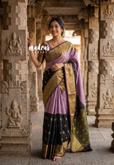 Jet Black with Mauve - Kanimozhi - Soft Silk Saree Partly Pallu Saree with Buttas - Best for Wedding Functions