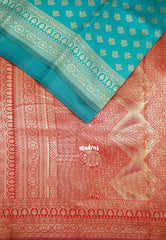 Aqua Green-D5 - Thendral - Kanchi Art Silk Saree with Flower Border and Buttas - Perfect for Festive Wear