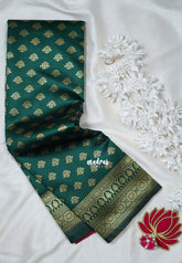 Dark Green-D5 - Thendral - Kanchi Art Silk Saree with Flower Border and Buttas - Perfect for Festive Wear