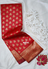 Chilli Red - Thendral - Kanchi Art Silk Saree with Leaf Border and Buttas - Perfect for Wedding Functions